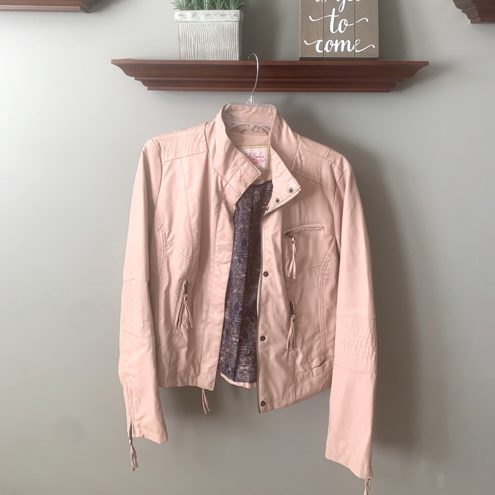 Pink Envelope Blush Colored Pleather Moto Jacket